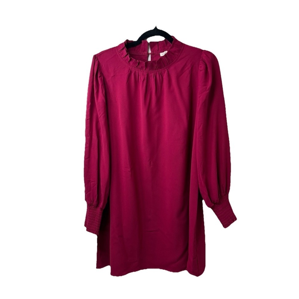 Jodifl Fuchsia Ruffle Neck Dress Teacher Modest Cottage Spring Feminine Sz S EUC